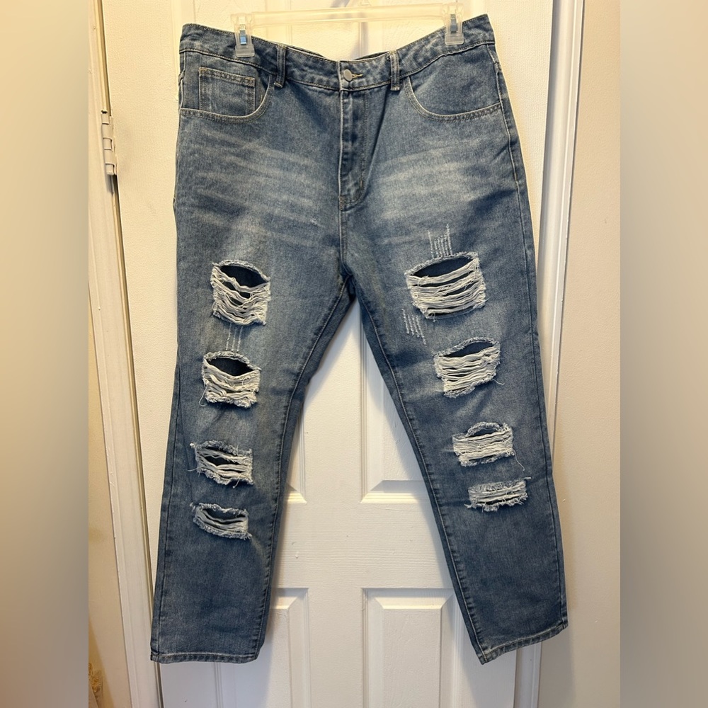 Men’s new distressed ripped jeans straight leg